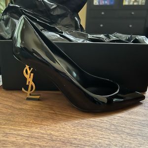 Saint Laurent YSL Opyum Point-Toe Patent Leather Pumps 37.5 (7.5) Nero